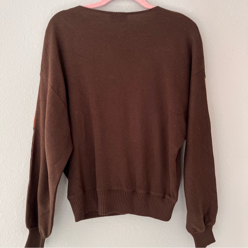 Naulover Corte Ingles Faux Suede Patxhwork Sweater Size Medium Vintage Brown‎ - Picture 3 of 9